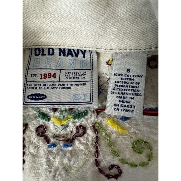 VTG Y2K Jean Denim Trucker Jacket Small Old Navy Retro 90s Beaded Embroidered - Picture 5 of 15